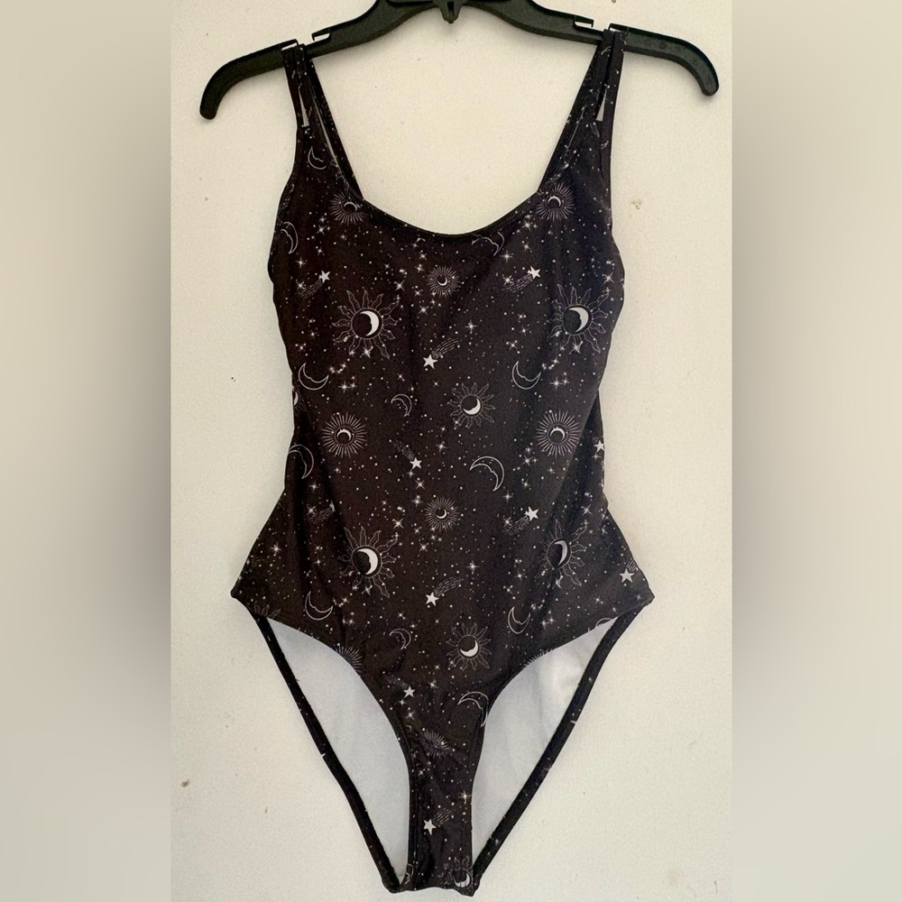 Swimwear one piece celestial Black White Swimwear#Sun#moon#stars#bathingsuit#new